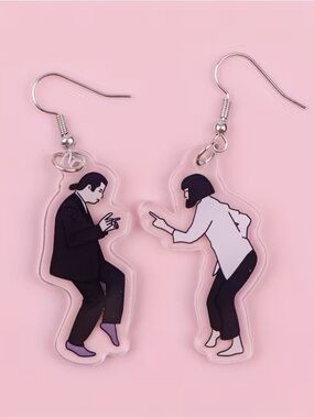 Pulp Fiction Dance Couple Acrylic Dangle Earrings - Black & White